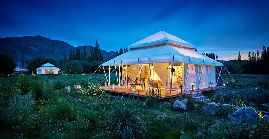 Chamba Camp Thiksey luxury tents below Thiksey Monastery, Ladakh